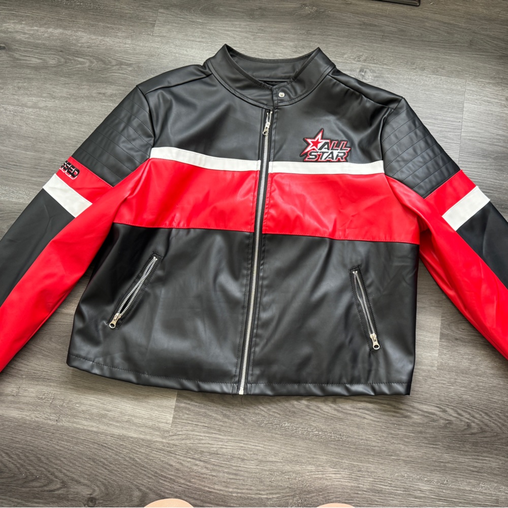 Faux leather moto jacket